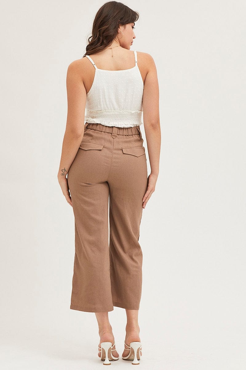 WIDE LEG PANTS Brown Wide Leg Pants High Rise for Women by Ally