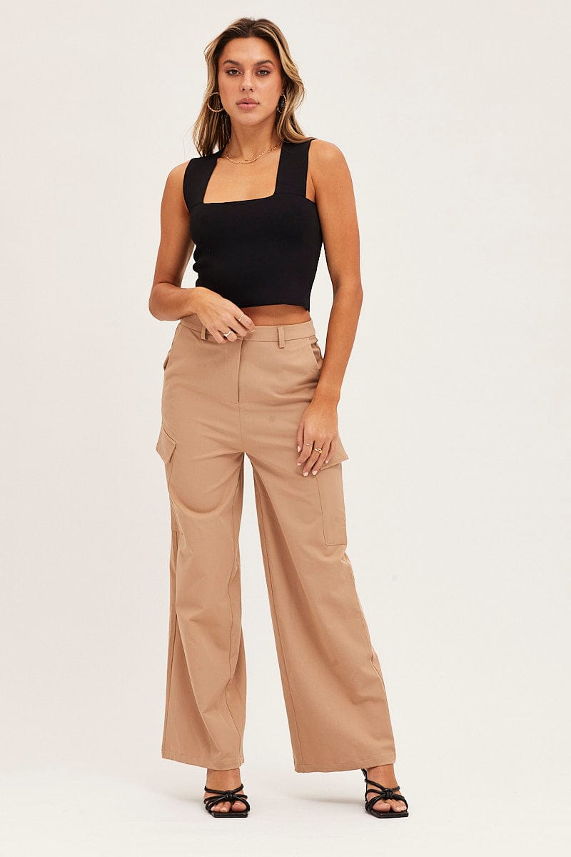 WIDE LEG PANTS Camel Cargo Pant for Women by Ally