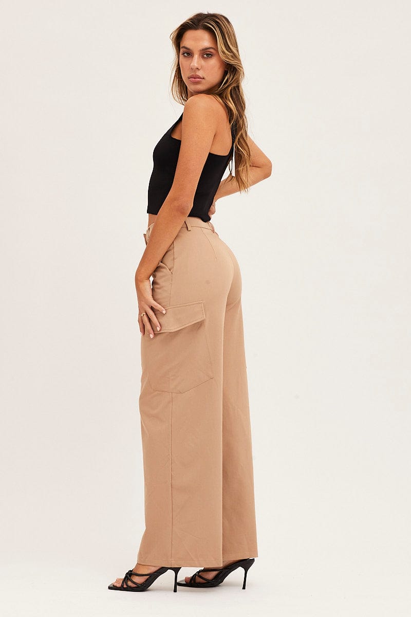 WIDE LEG PANTS Camel Cargo Pant for Women by Ally
