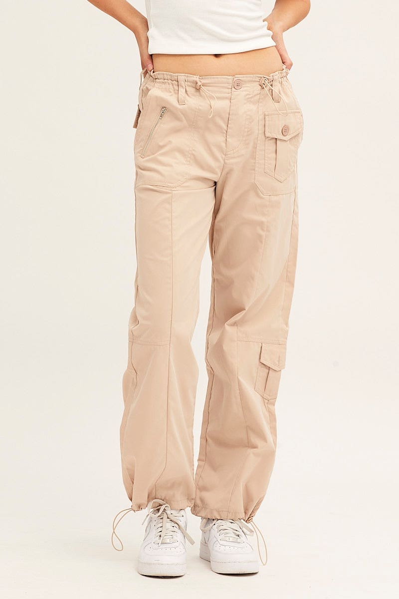 WIDE LEG PANTS Camel Pants Strap Waist Cargo for Women by Ally