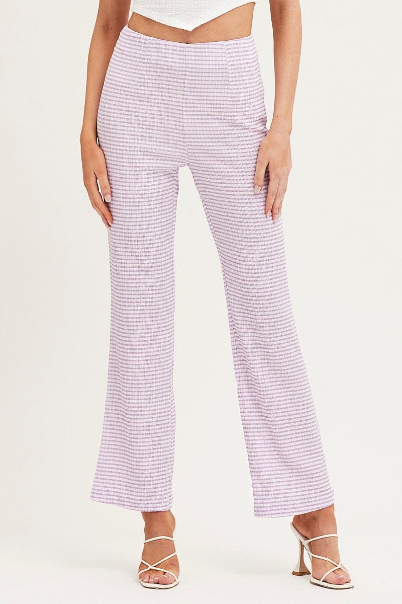 WIDE LEG PANTS Check High Rise Pants Straight Leg for Women by Ally