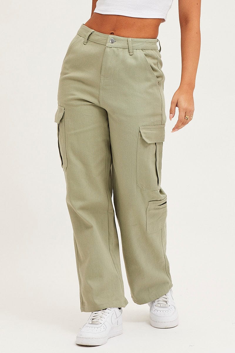 Stylish Modern Cotton Womens Cargo Pant Hot  Trendy Pants Olive Green  Cargo Elastic Waist Comfortable