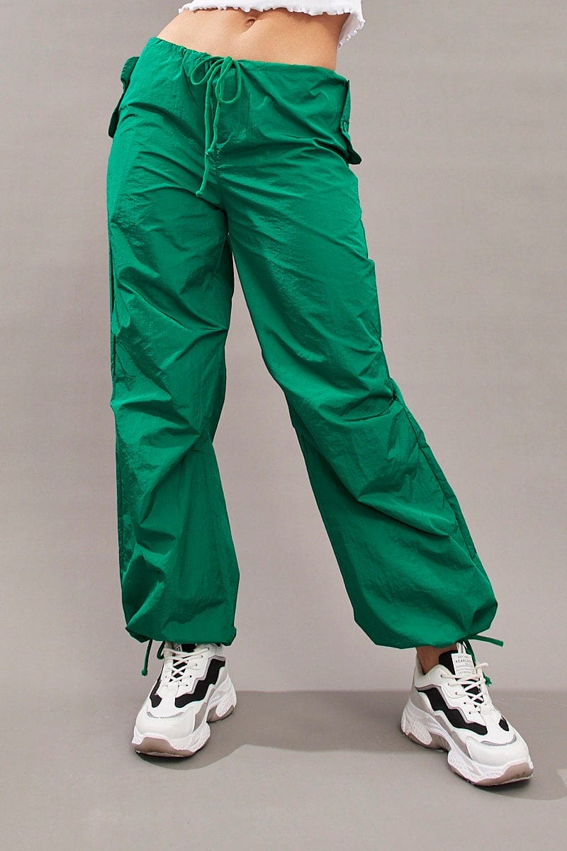 WIDE LEG PANTS Green Utility Relaxed Pant Low Rise for Women by Ally