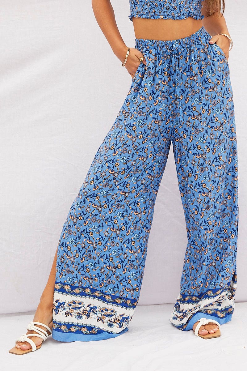 WIDE LEG PANTS Print Pants High Rise Elastic Waist Wide Leg for Women by Ally