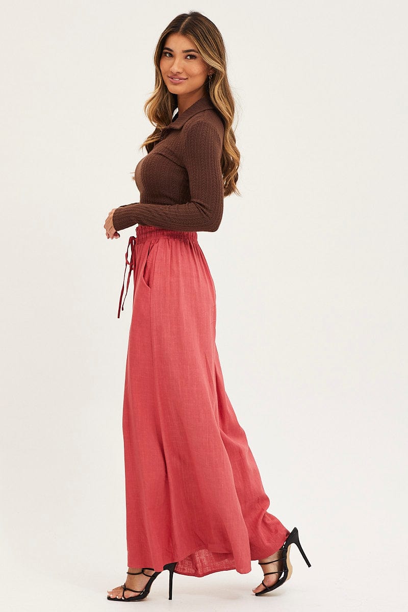 WIDE LEG PANTS Rust Wide Leg Pants High Rise for Women by Ally