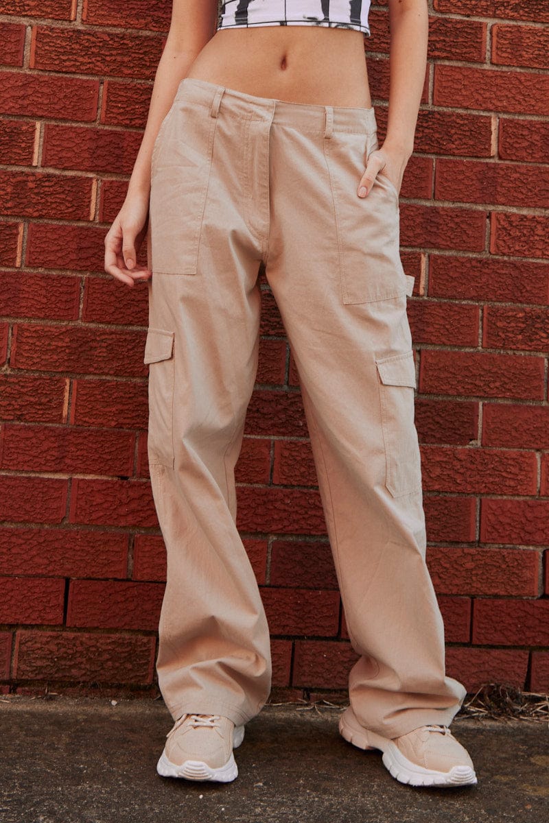WIDE LEG PANTS White Cargo Pant Mid Rise for Women by Ally
