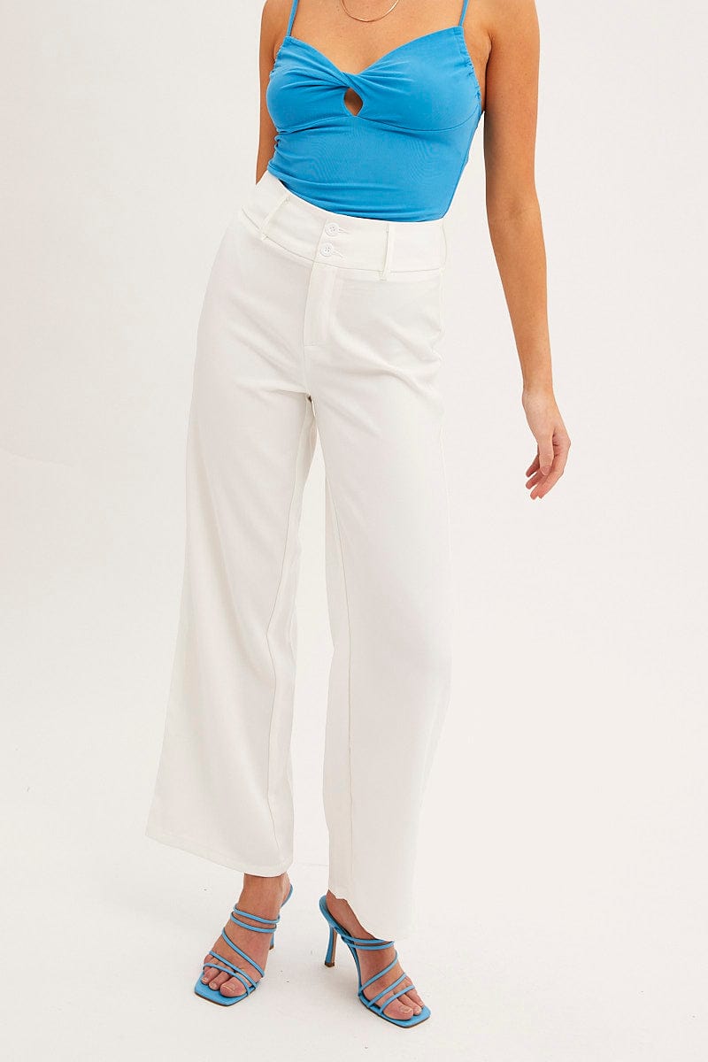 WIDE LEG PANTS White Mid Rise Pant Tailored Wide Leg for Women by Ally