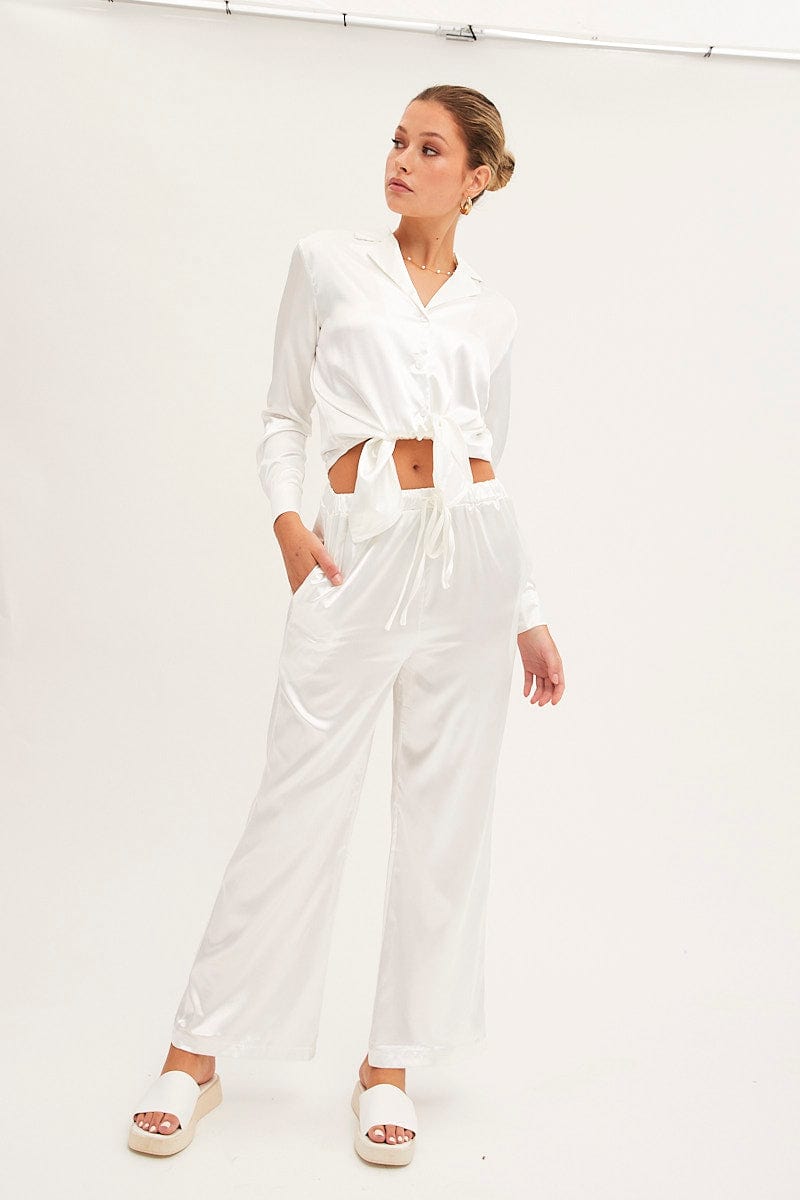 WIDE LEG PANTS White Wide Leg Pants for Women by Ally