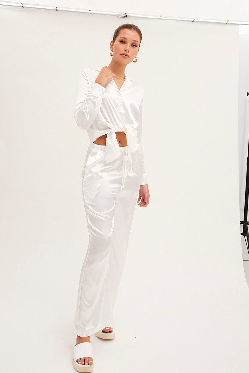 WIDE LEG PANTS White Wide Leg Pants for Women by Ally