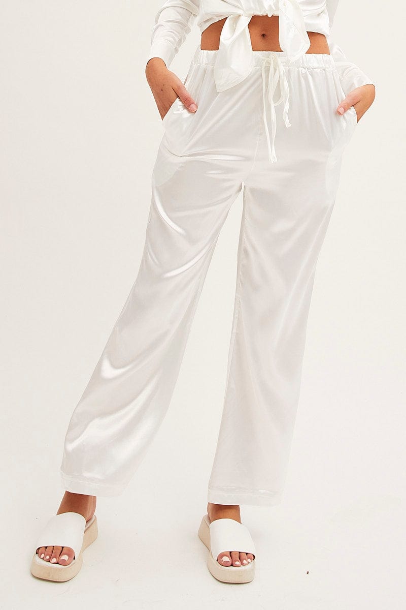 WIDE LEG PANTS White Wide Leg Pants for Women by Ally