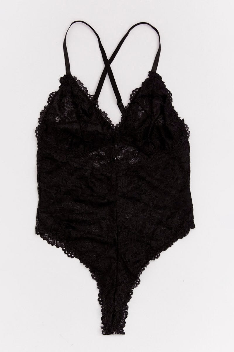 Black Floral Lace One Piece Teddy Bodysuit for Ally Fashion