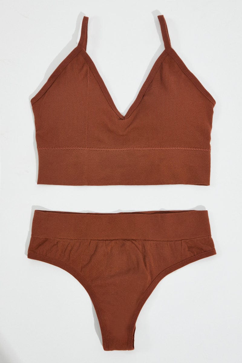 Brown Seamless Lingerie Set for Ally Fashion