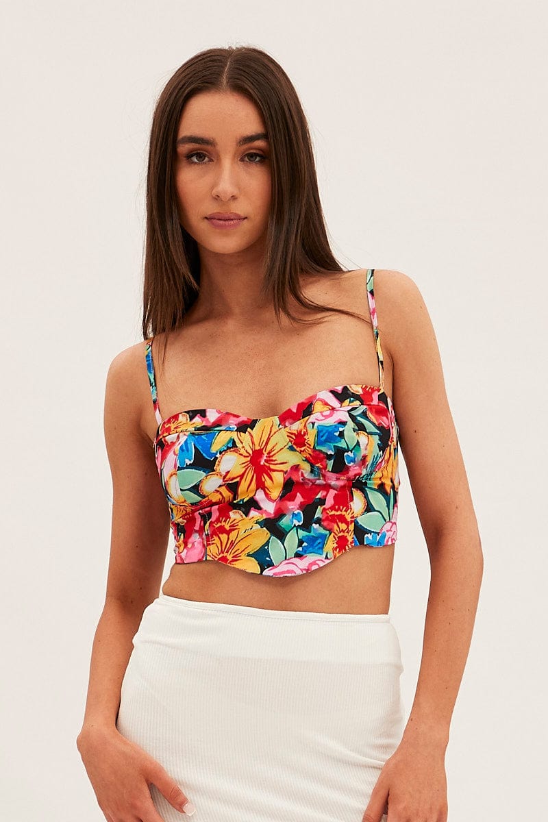 Multi Floral Floral Print Corset Top for Ally Fashion