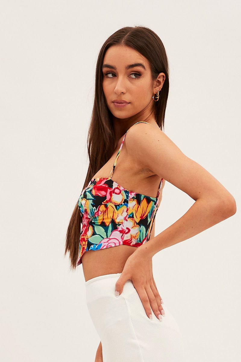 Multi Floral Floral Print Corset Top for Ally Fashion