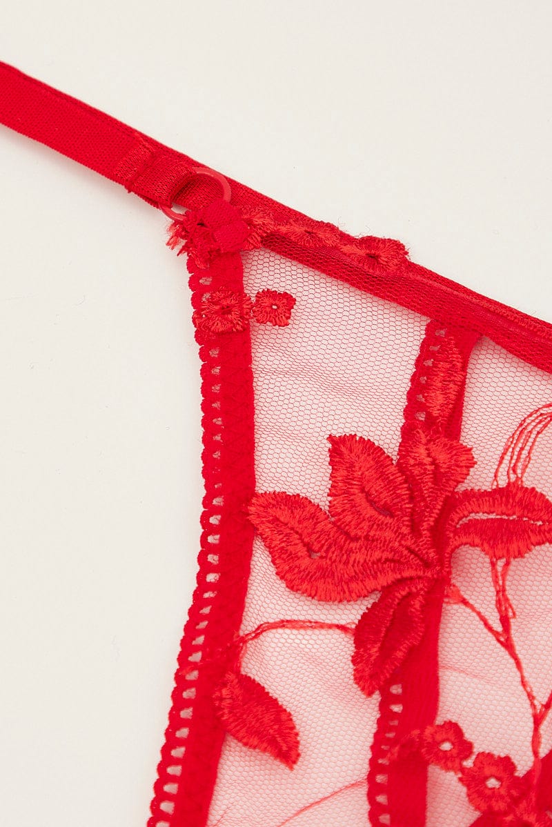 Red Floral Embroidered Lingerie Set for Ally Fashion