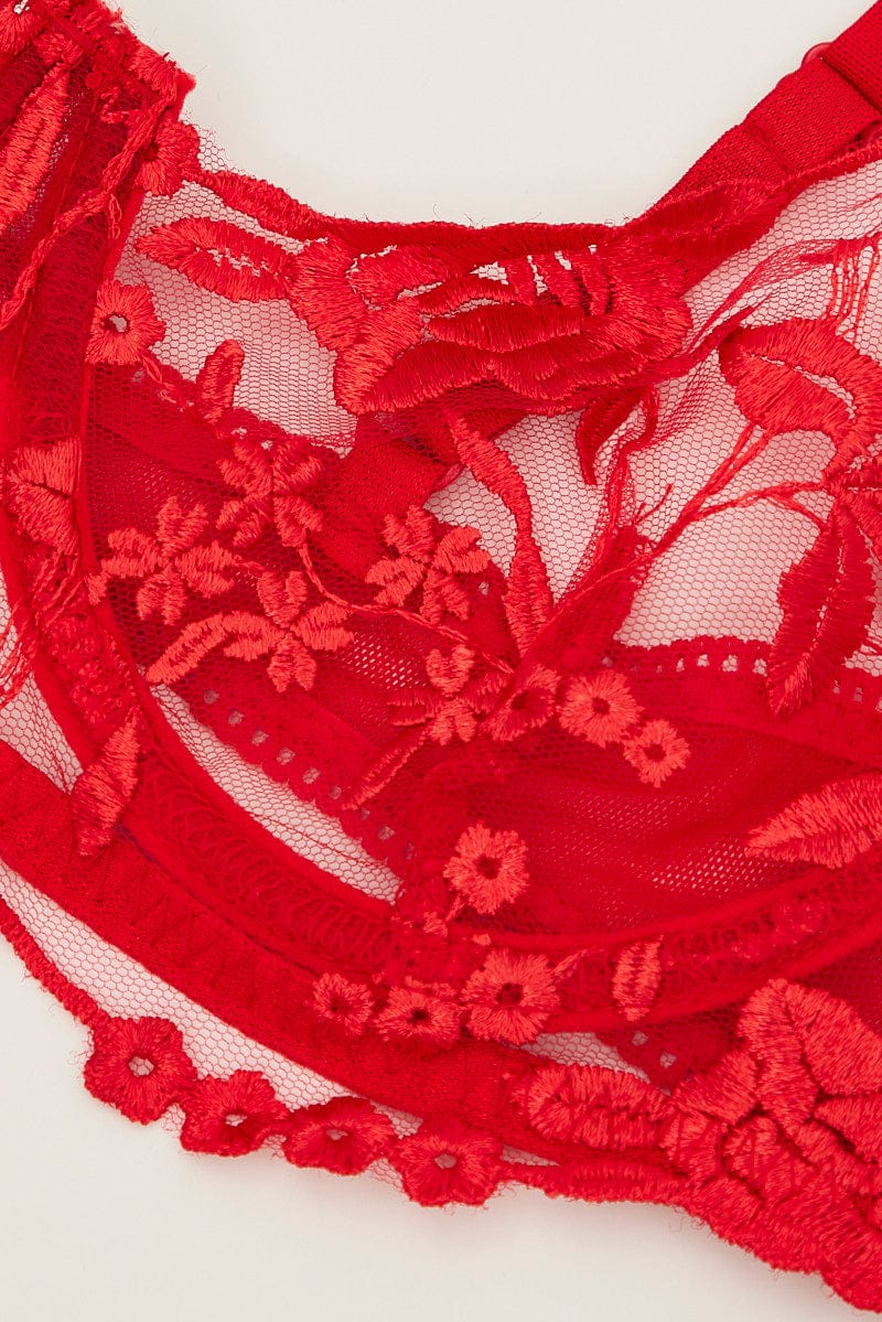 Red Floral Embroidered Lingerie Set for Ally Fashion