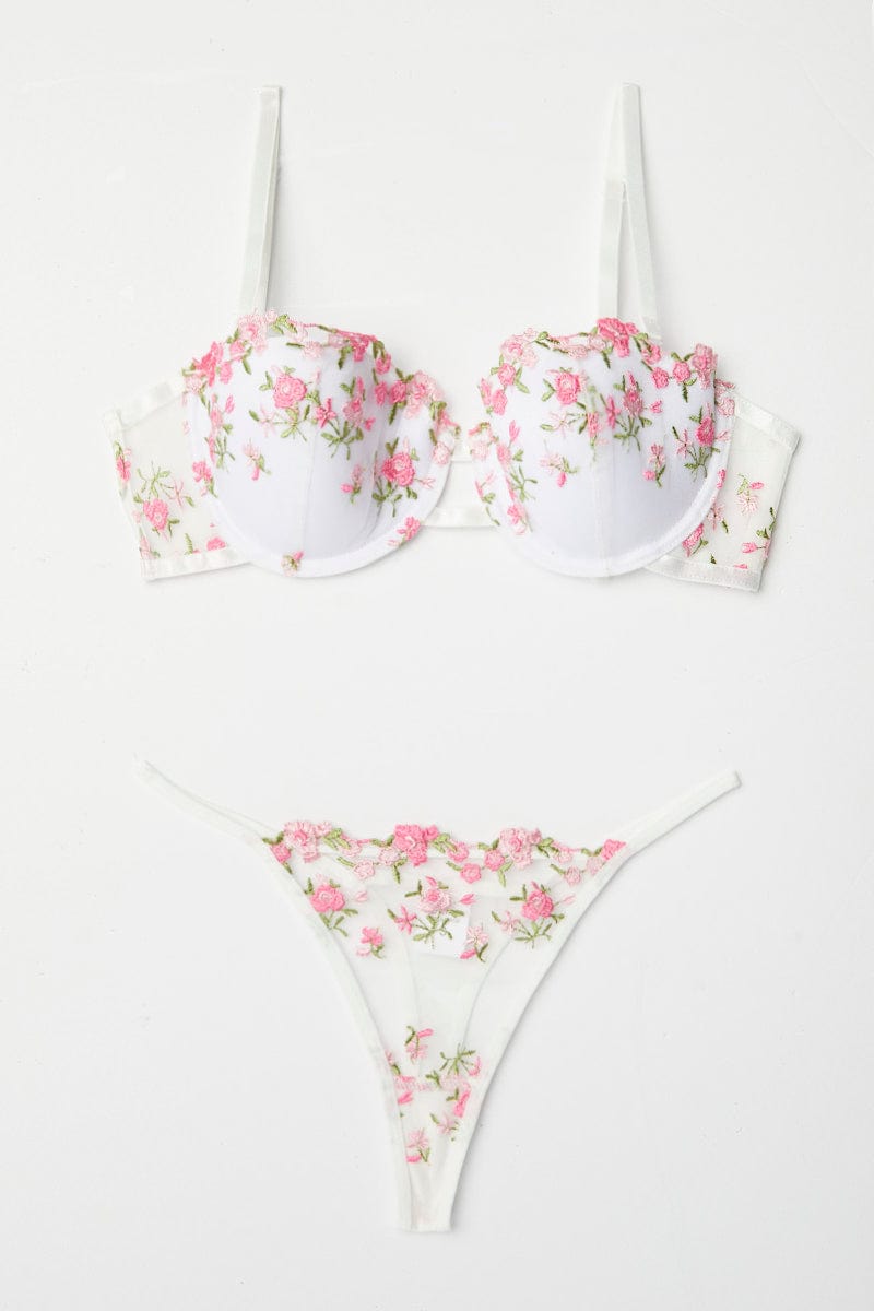 Pink Floral Embroidery Lingerie Set for Ally Fashion