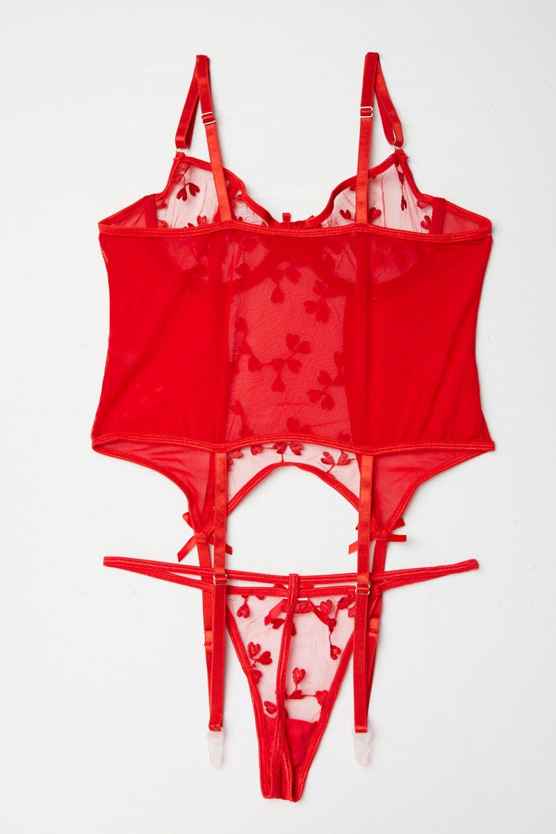 Red Heart Embroidery Lingerie Set for Ally Fashion