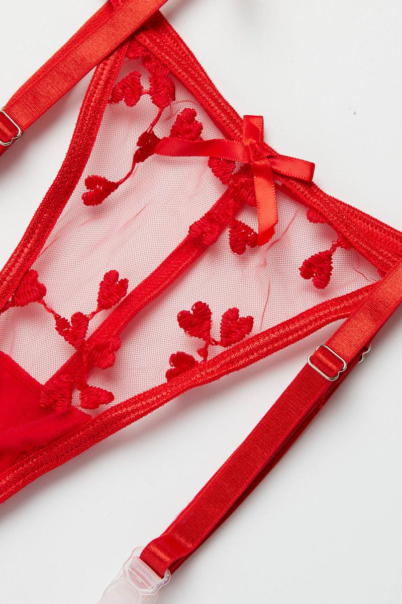 Red Heart Embroidery Lingerie Set for Ally Fashion