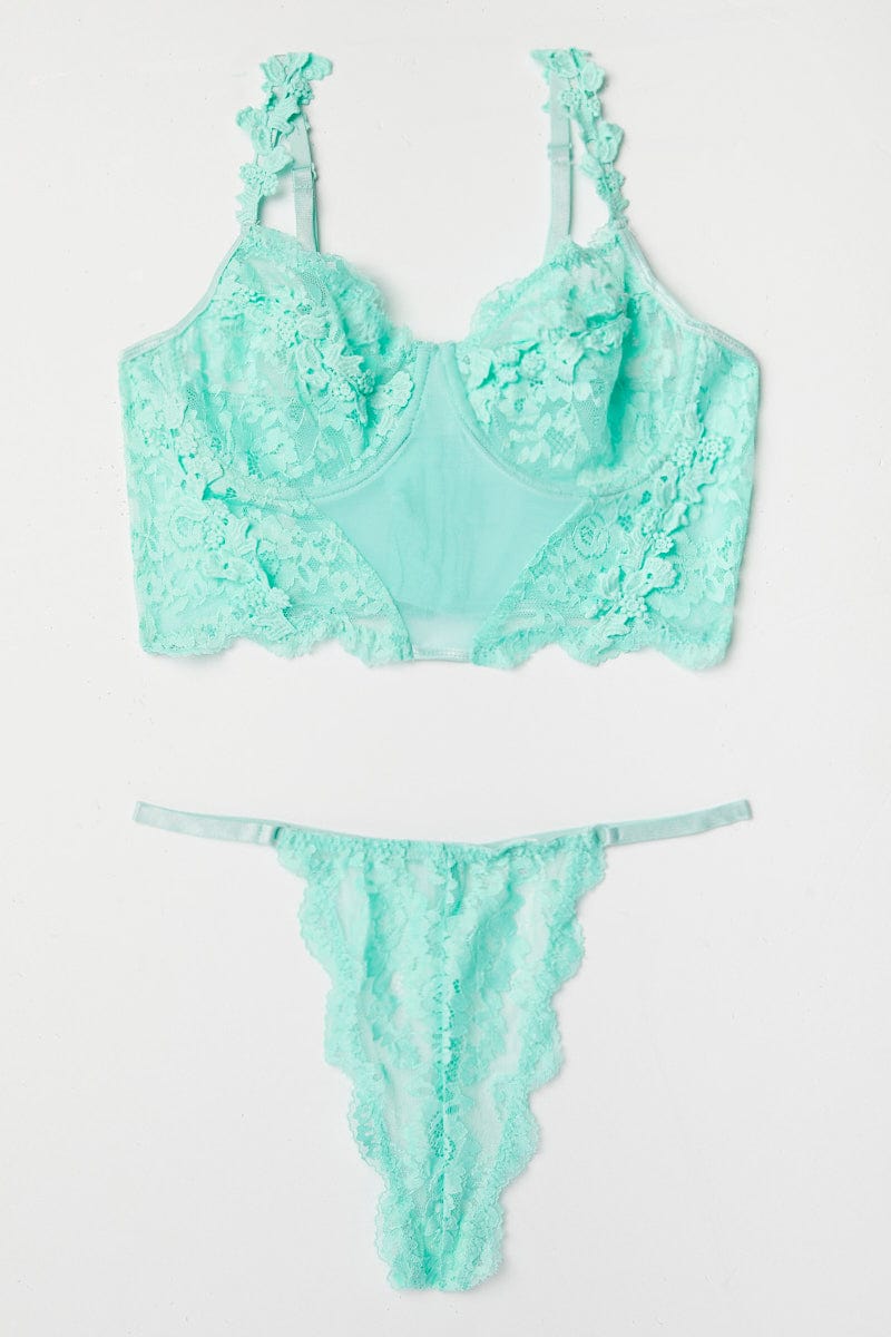 Green Floral Lace Lingerie Set for Ally Fashion