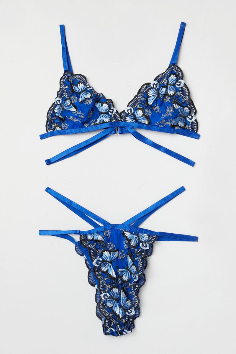 Blue Embroidery Lingerie Set for Ally Fashion