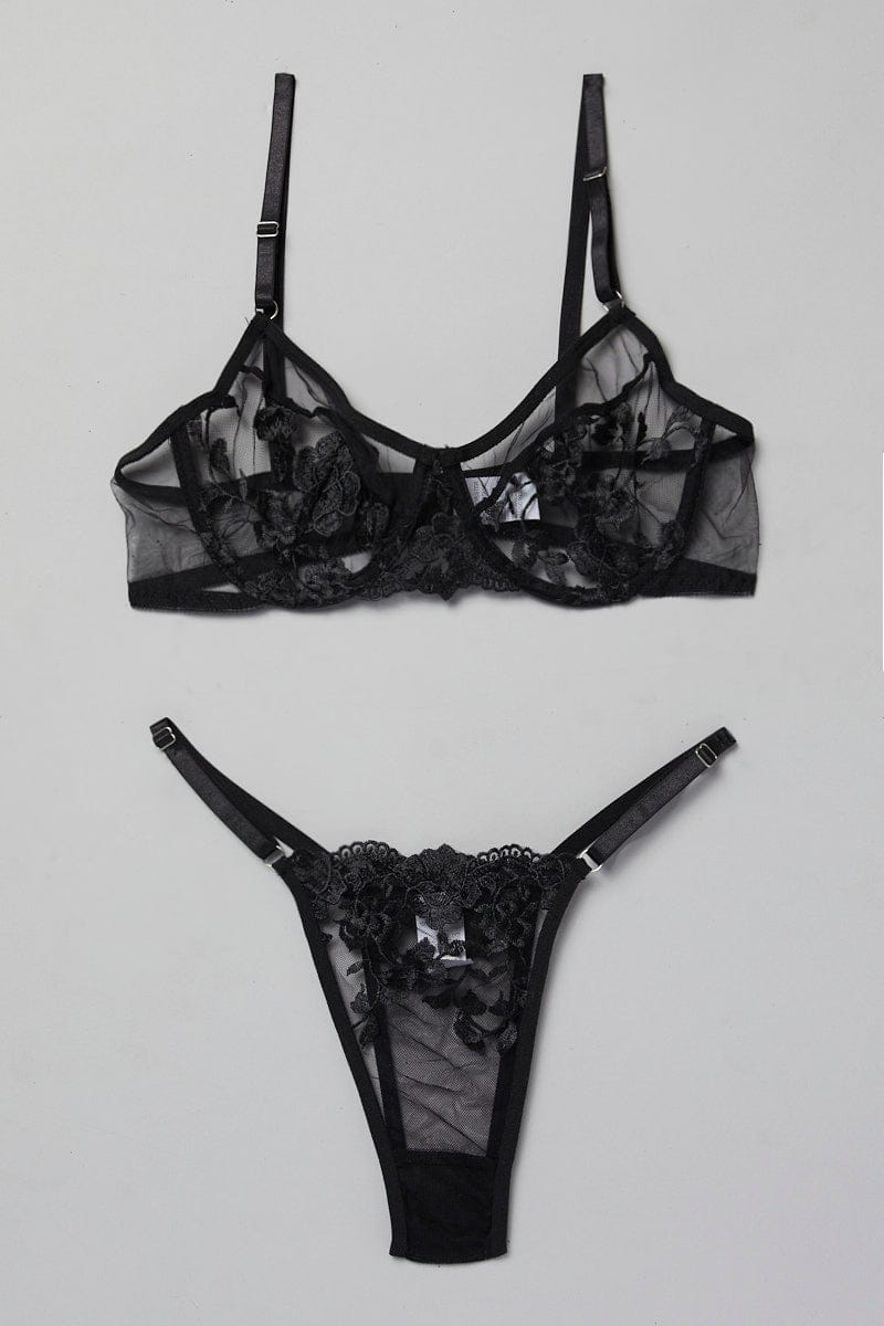 Black Embroidered Lingerie Set for Ally Fashion