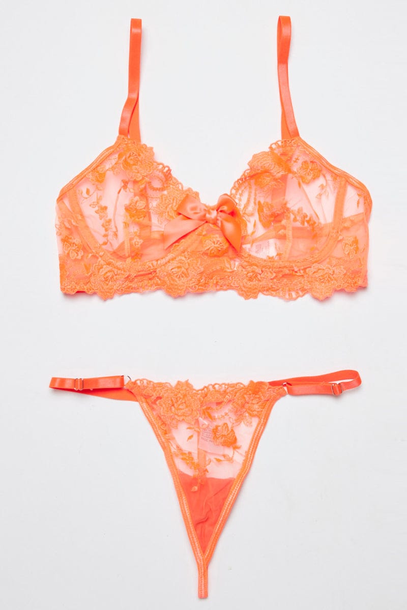 Orange Embroidery Lingerie Set for Ally Fashion