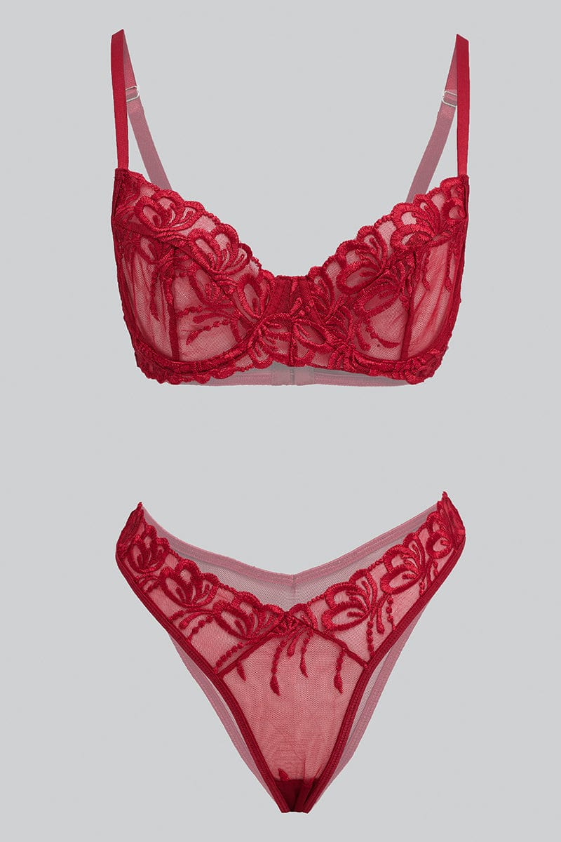 Red Embroidered Lingerie Set | Ally Fashion