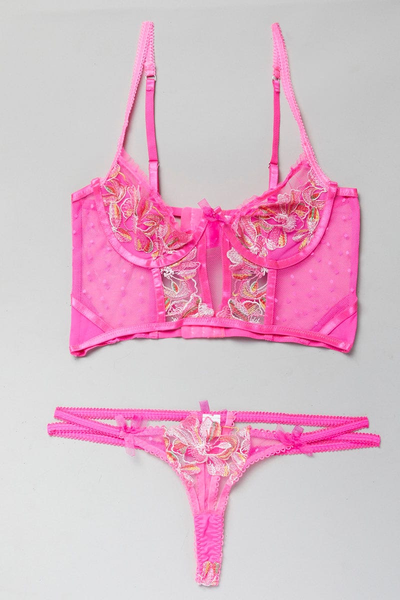 Pink Embroidery Lingerie Set for Ally Fashion