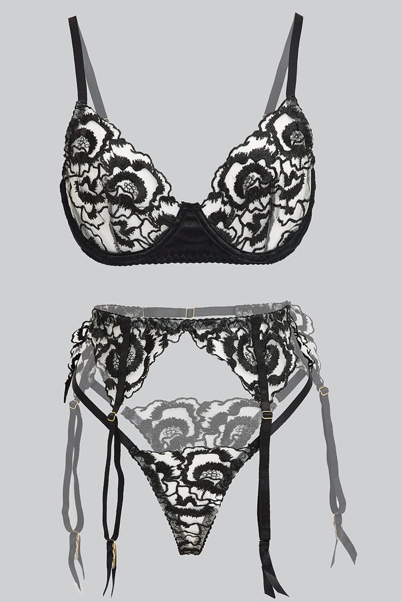 Black Embroidered Lingerie Set for Ally Fashion