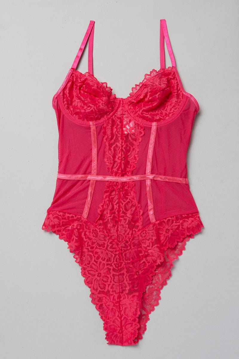 Pink Lace One Piece Bodysuit for Ally Fashion