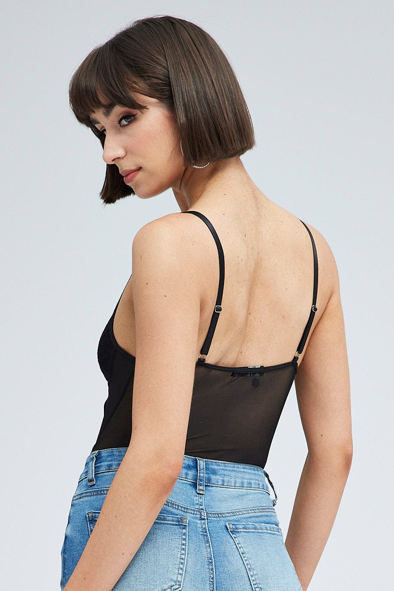 Black Lace One Piece Bodysuit for Ally Fashion