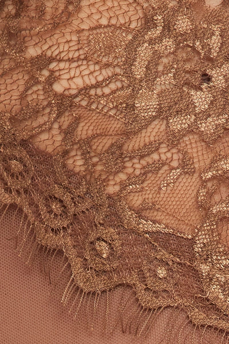 Brown Lace One Piece Bodysuit for Ally Fashion