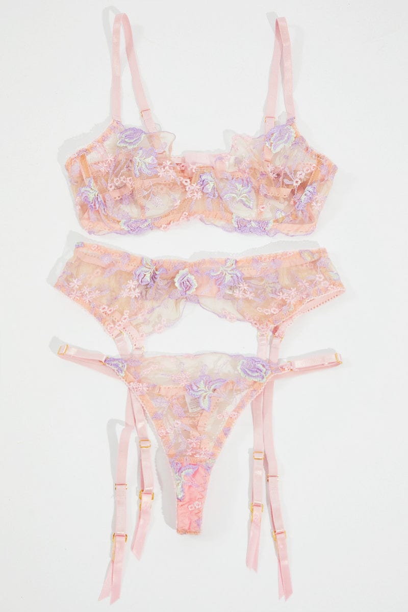 Pink Embroidery Lingerie Set for Ally Fashion