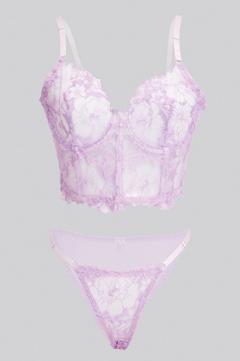 Purple Embroidered Lingerie Set for Ally Fashion