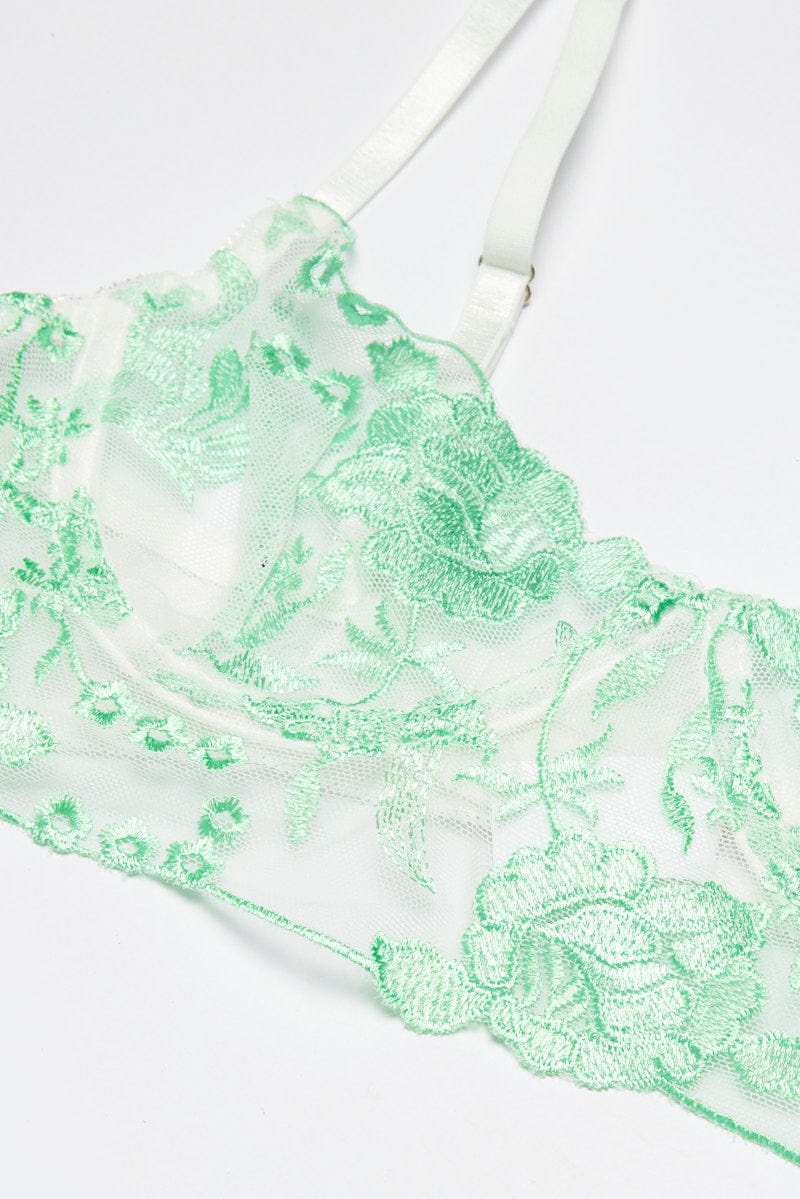 Green Floral Embroidered Lingerie Set for Ally Fashion