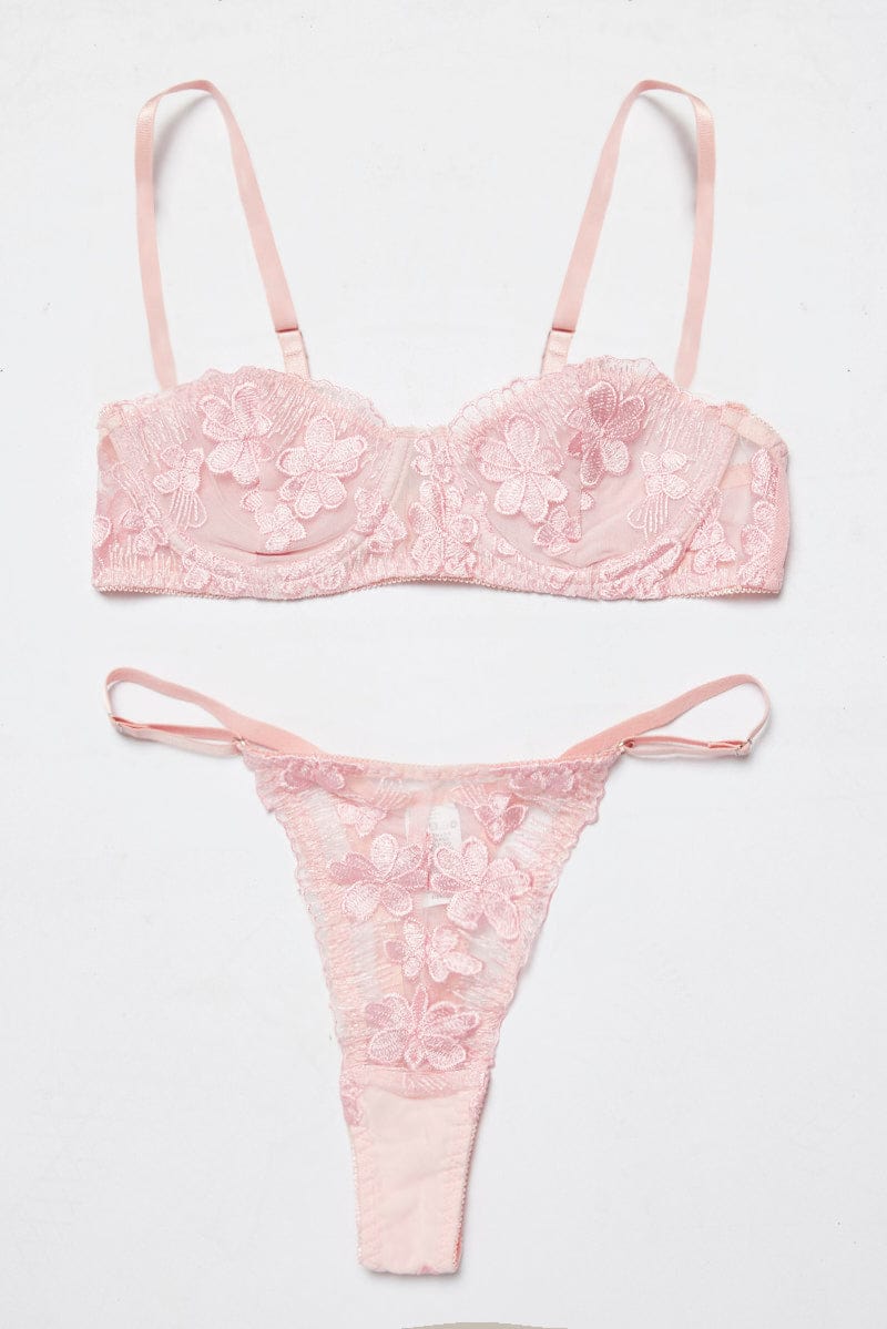 Pink Embroidery Lingerie Set for Ally Fashion