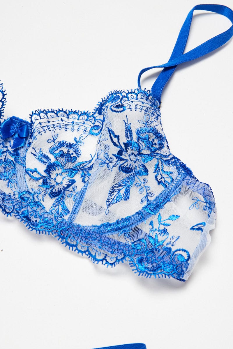 Buy TERIZLA Bra & Panty Set Applique Blue Lingerie Set Online at