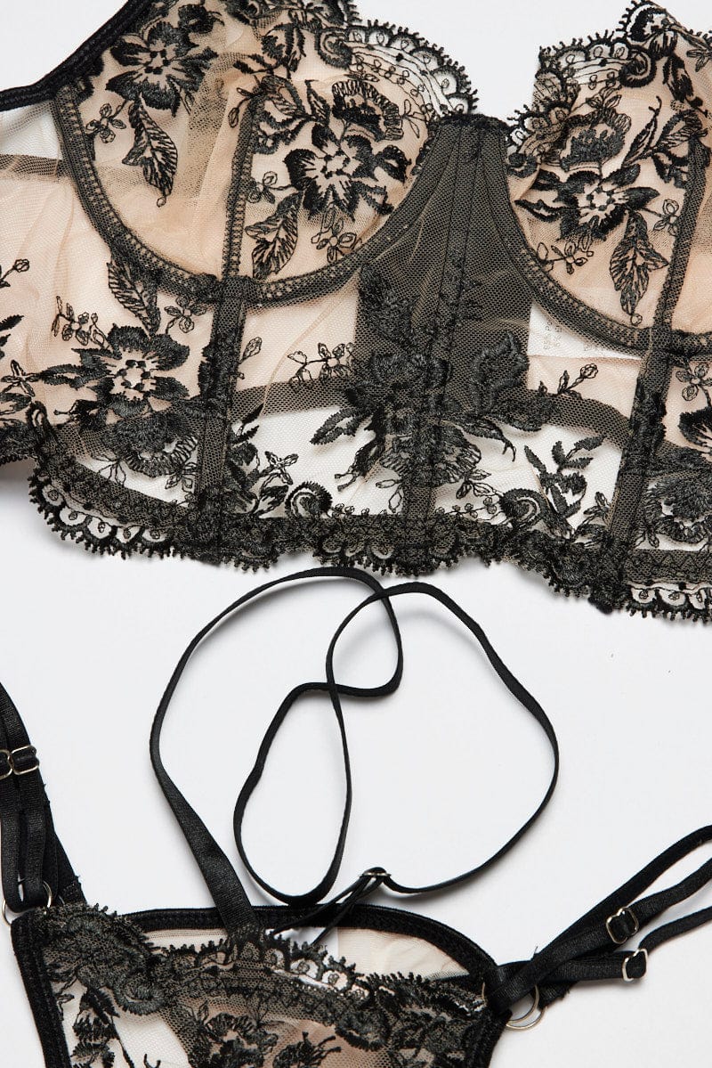 Black Embroidery Lingerie Set | Ally Fashion