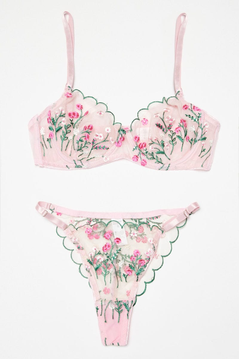 Pink Embroidery Lingerie Set for Ally Fashion