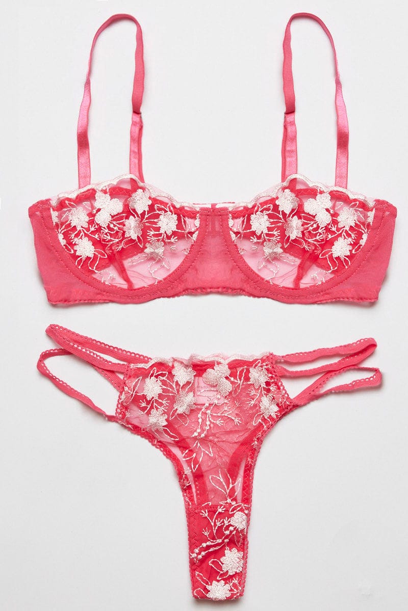 Pink Embroidery Lingerie Set for Ally Fashion