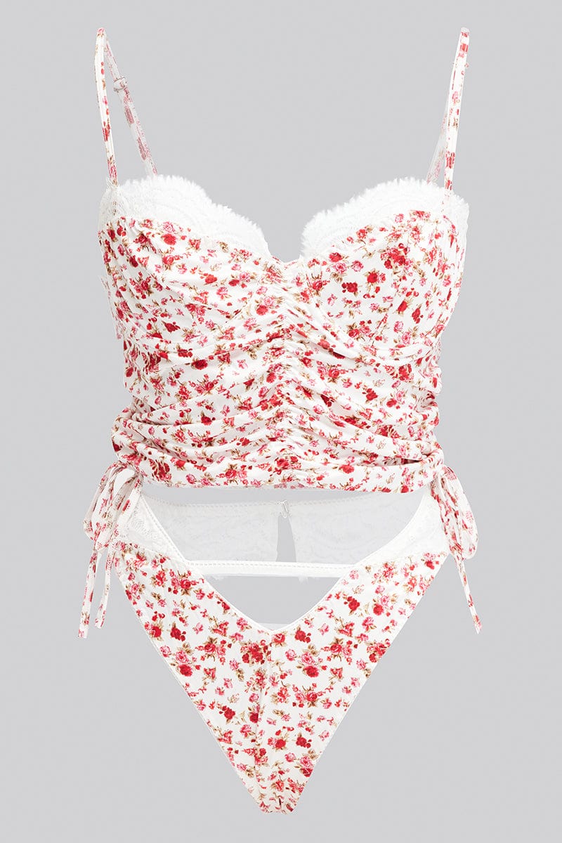 Pink Floral Floral Print Lingerie Set for Ally Fashion