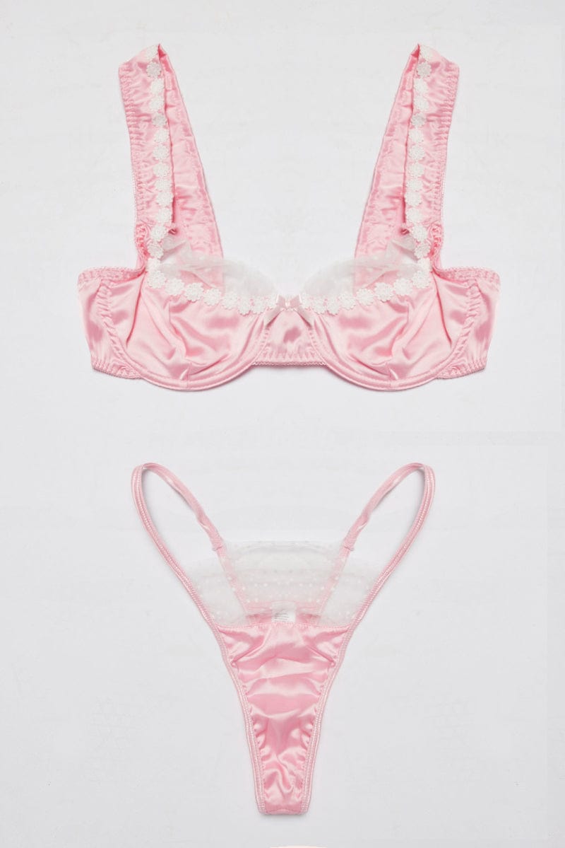 Pink Floral Embroidery Lingerie Set for Ally Fashion