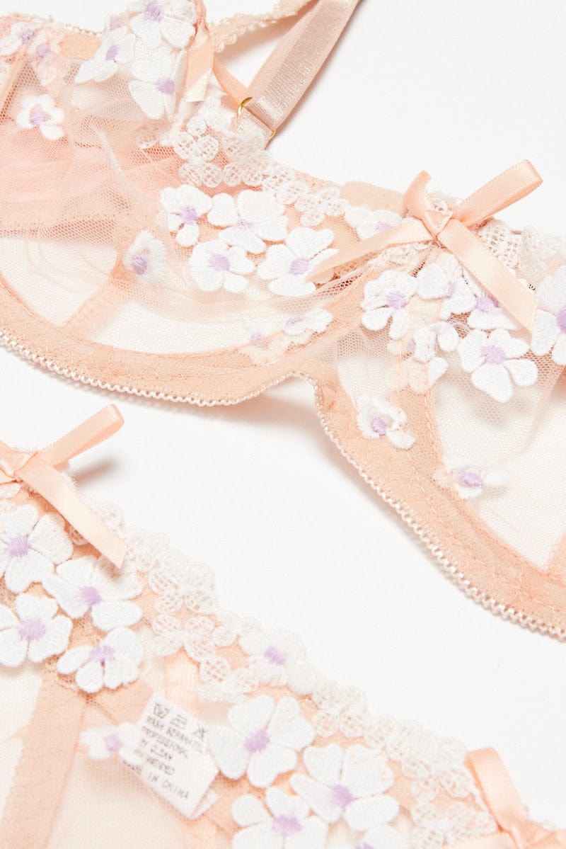 Pink Floral Embroidery Lingerie Set for Ally Fashion