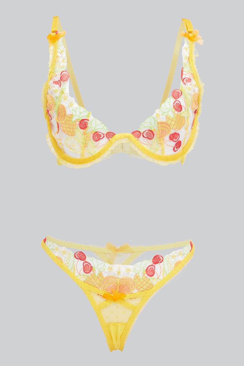 Yellow Fruit Embroidery Lingerie Set for Ally Fashion