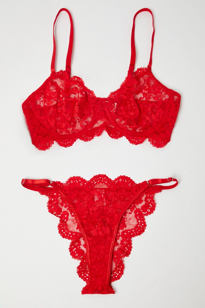 Red Lace Lingerie Set for Ally Fashion