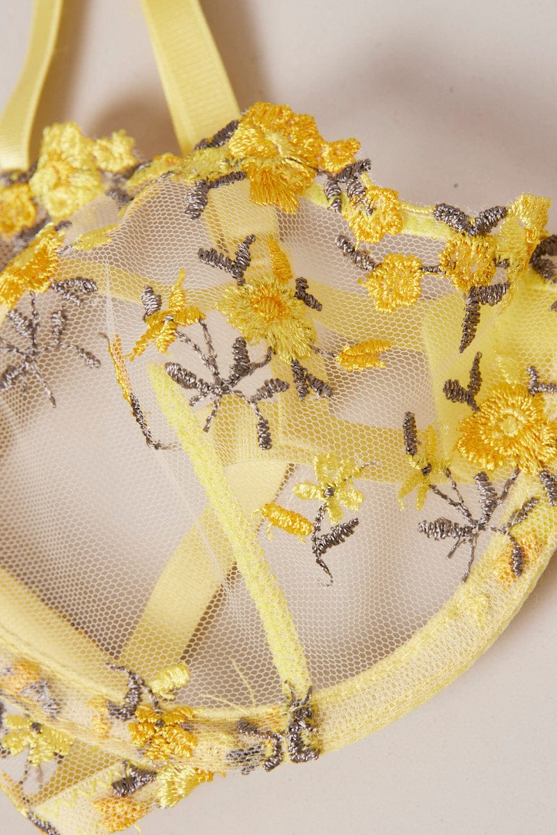 Yellow Embroidery Lingerie Set for Ally Fashion