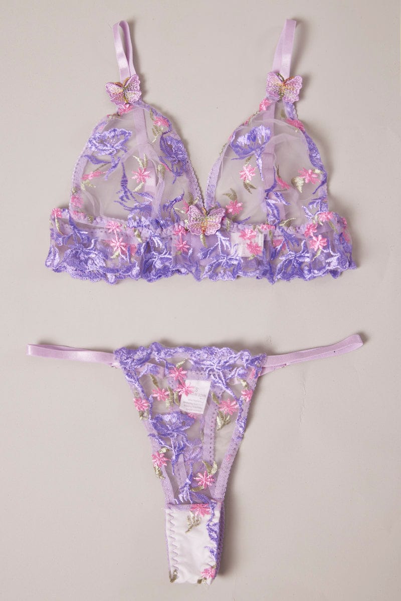 Purple Embroidery Lingerie Set for Ally Fashion