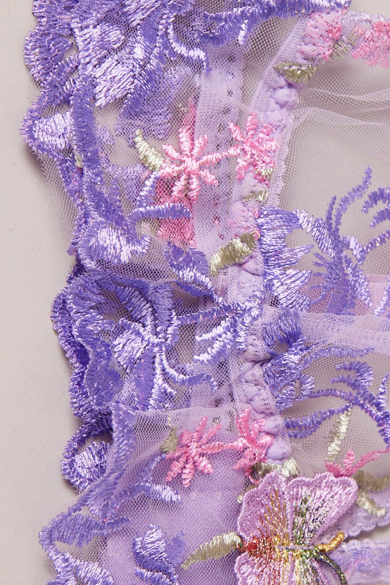 Purple Embroidery Lingerie Set for Ally Fashion