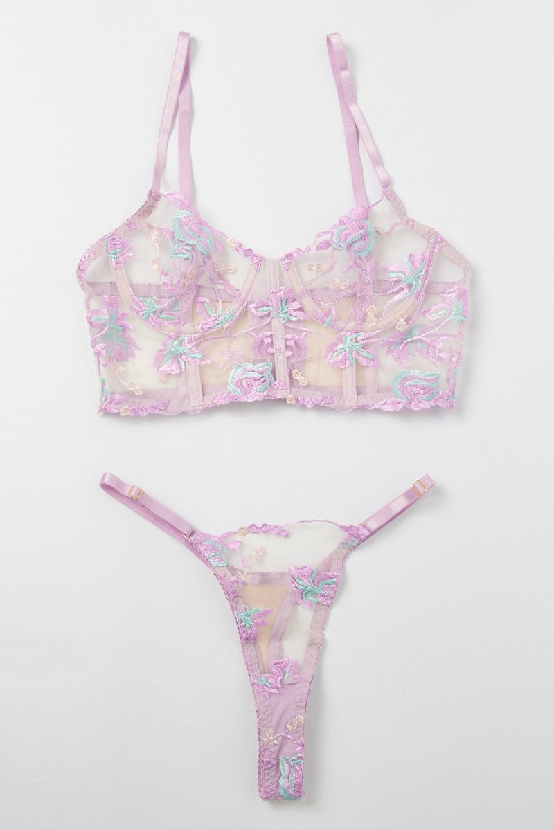 Purple Embroidery Lingerie Set for Ally Fashion